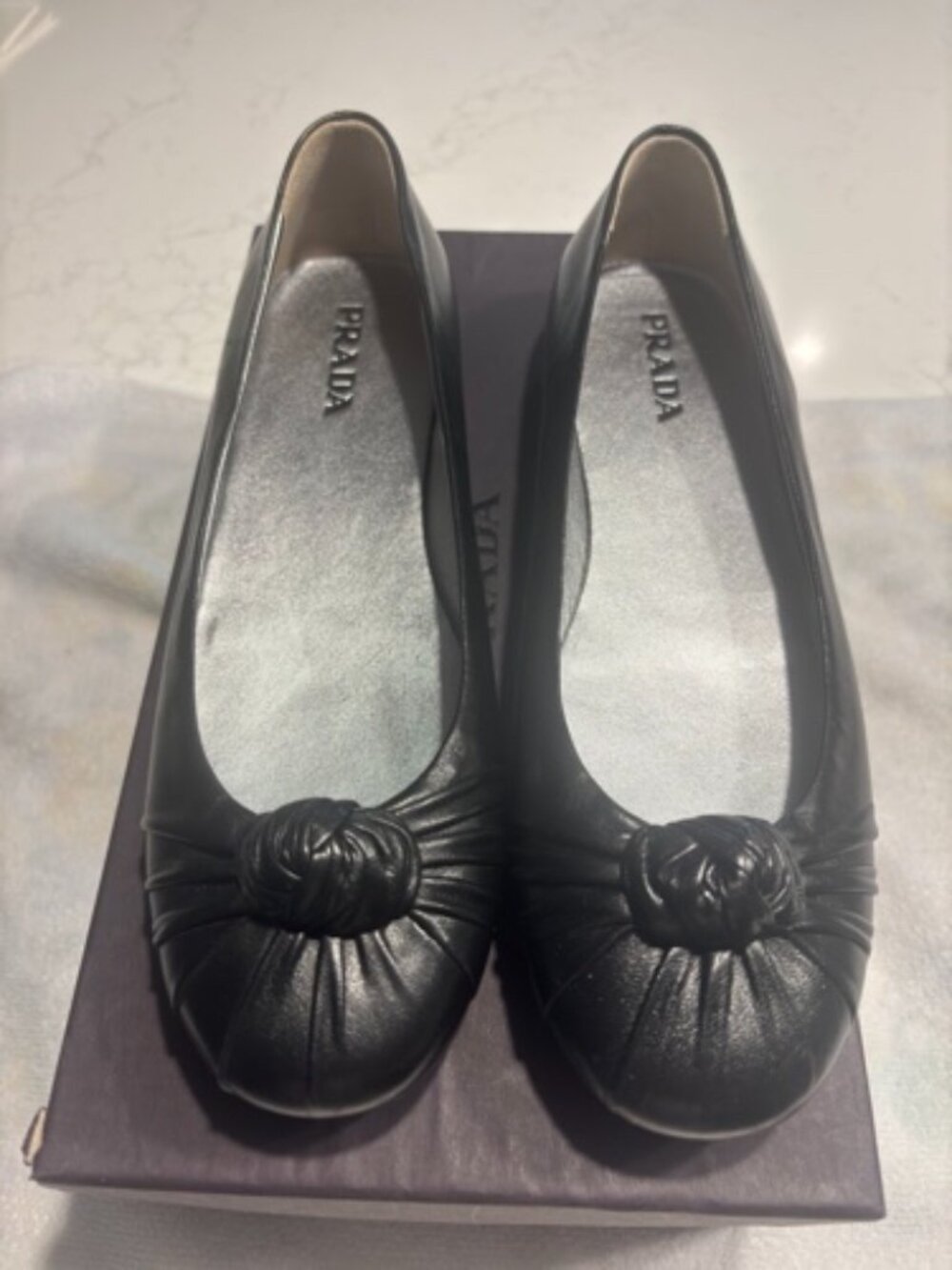 Prada Ballet Black Flats 37.5 Pre-Owned